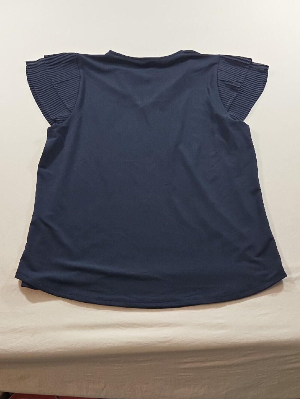 Adrianna Papell Women's Navy V-Neck Flutter Sleeve Tee - Picture 7 of 9